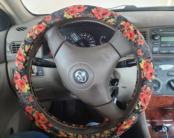 Floral Steering Wheel Cover, 100% Cotton, Washable, Custom Car Accessories