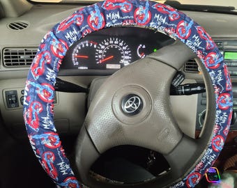 Super Hero Steering Wheel Cover made with Licensed fabric, 100% Cotton, Washable, Custom Car Accessories