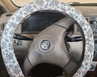 Floral Steering Wheel Cover, 100% Cotton, Washable, Custom Car Accessories