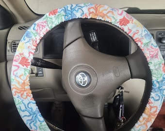 Octopus Steering Wheel Cover, Custom car accessories, 100% Cotton, Washable, Aquatic, Under the Sea, Gift for her, Marine Life