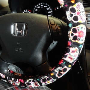Vibrant Sugar Skull Steering Wheel Cover