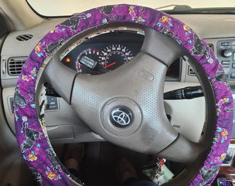 Cats Steering Wheel Cover, Floral Cat, Black Cat, Glitter, 100% Cotton, Washable, Gift for her, Cat Lover Gift