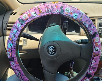 Funda para volante de Halloween Cats, 100 % algodón, lavable, accesorio personalizado para coche