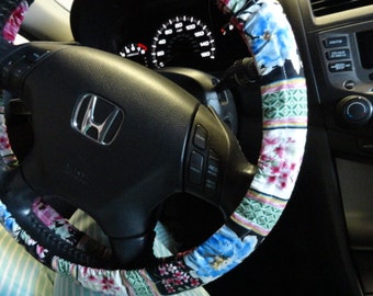 Striped Floral Steering Wheel Cover