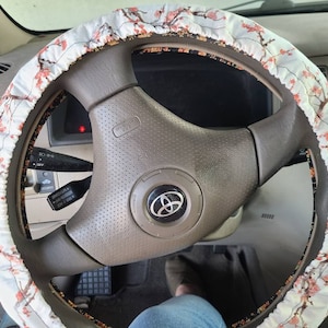 Cherry Blossom Steering Wheel Cover, 100% Cotton, Washable, Custom Car Accessories, Japanese Flower, Floral Tapestry, Gift for Her