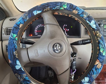 Butterfly Steering Wheel Cover, Metallic Accents, Incents and Nature, Gifts for her, 100% Cotton, Washable, Custom Car Accessories