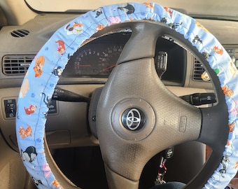 Cartoon Cats Steering Wheel Cover made with Licensed Disney Fabric