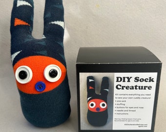 DIY Sock Creature Kit: Orange/Navy Triangles