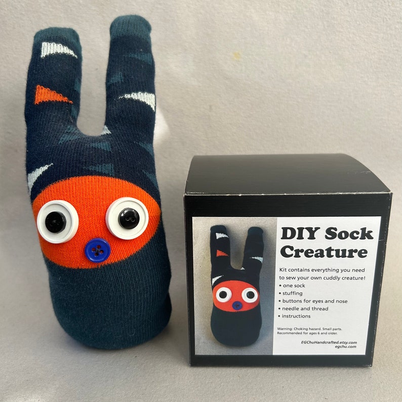 DIY Sock Creature Kit: Orange/Navy Triangles image 1