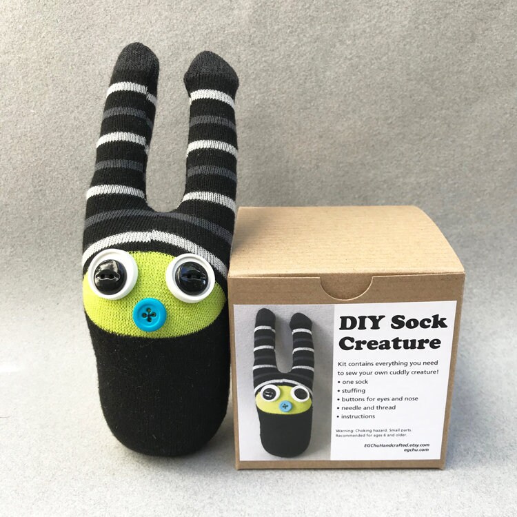 DIY Sock Creature: Black Lime Green Stripes