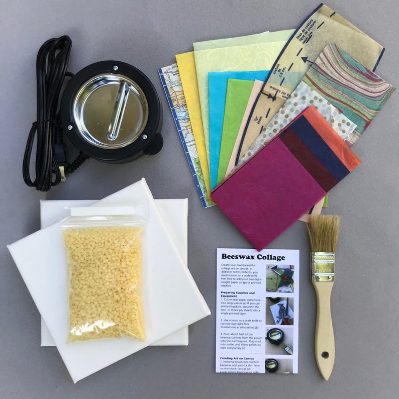 DIY Basic Beeswax Collage Kit includes mini melting pot image 2