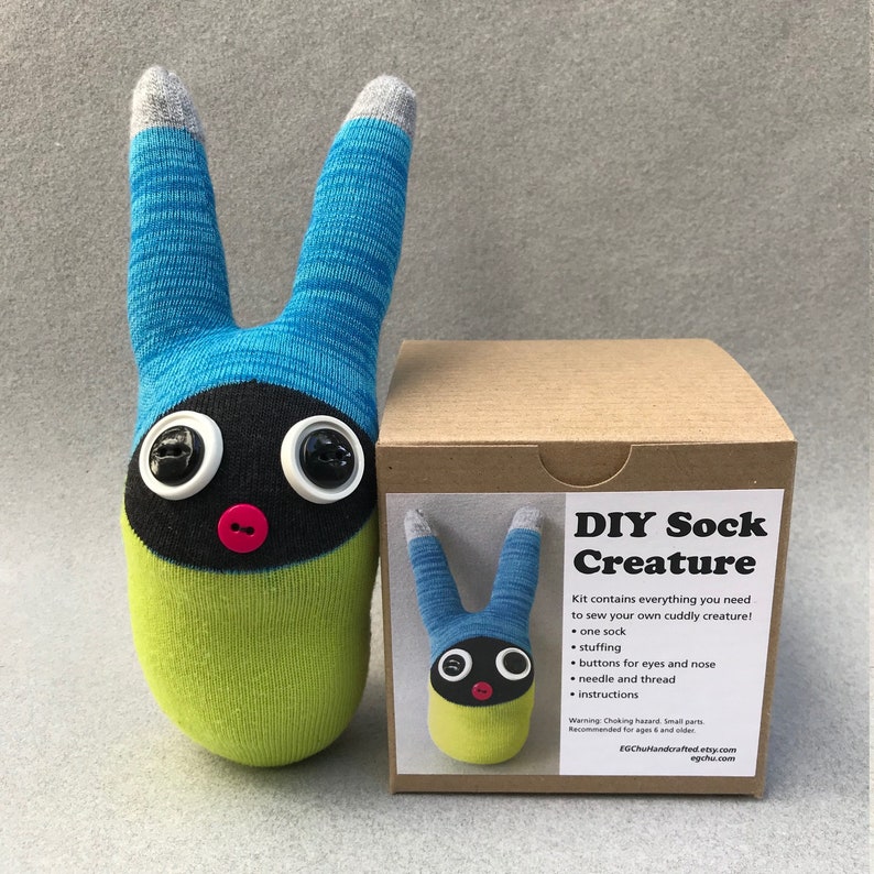 DIY Sock Creature: Lime Green/Teal/Grey image 1