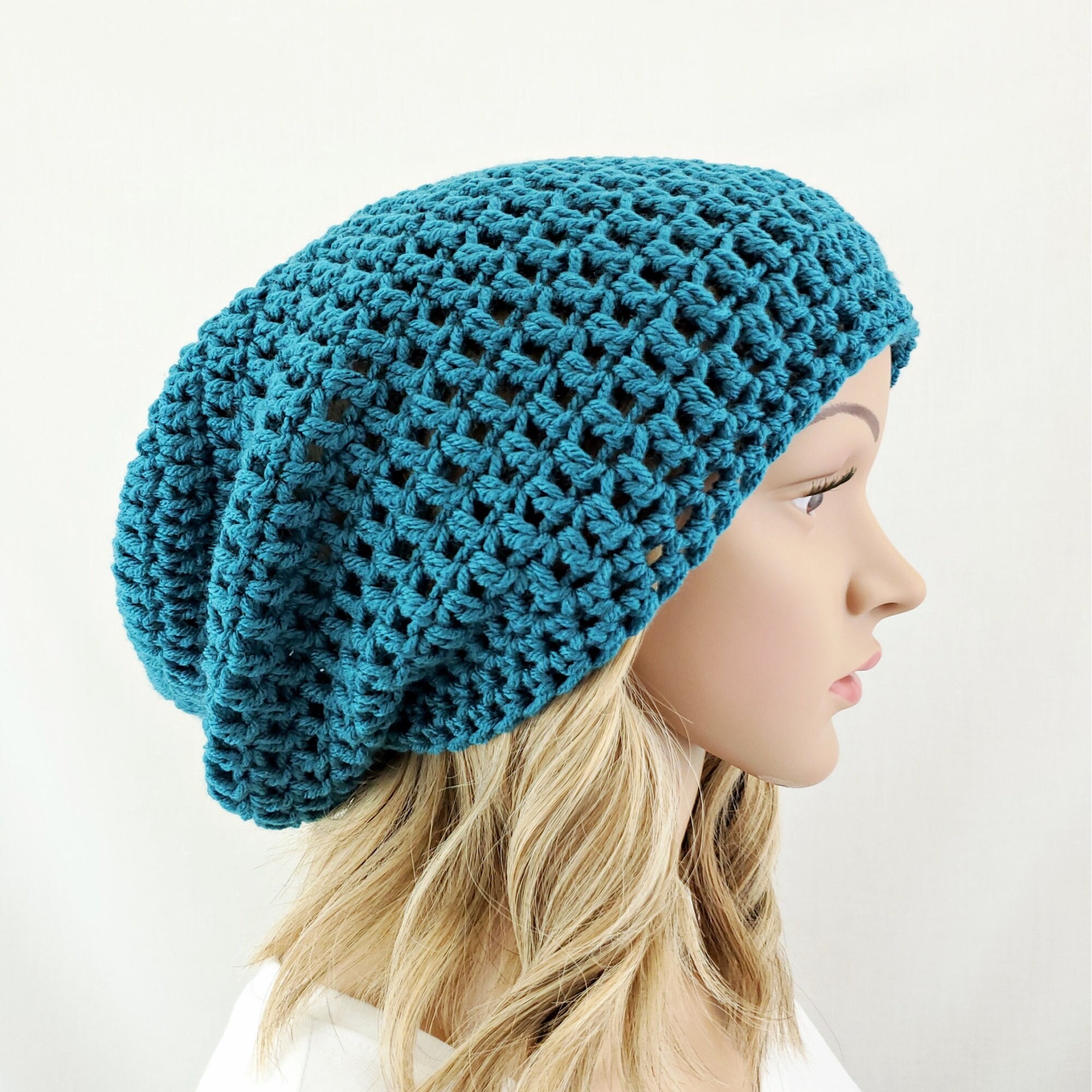 Teal Slouchy Beanie Crochet Winter Hat 