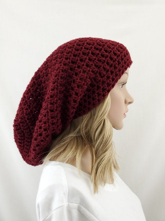 Maroon Dreadlock Hat Large Crochet Tam 