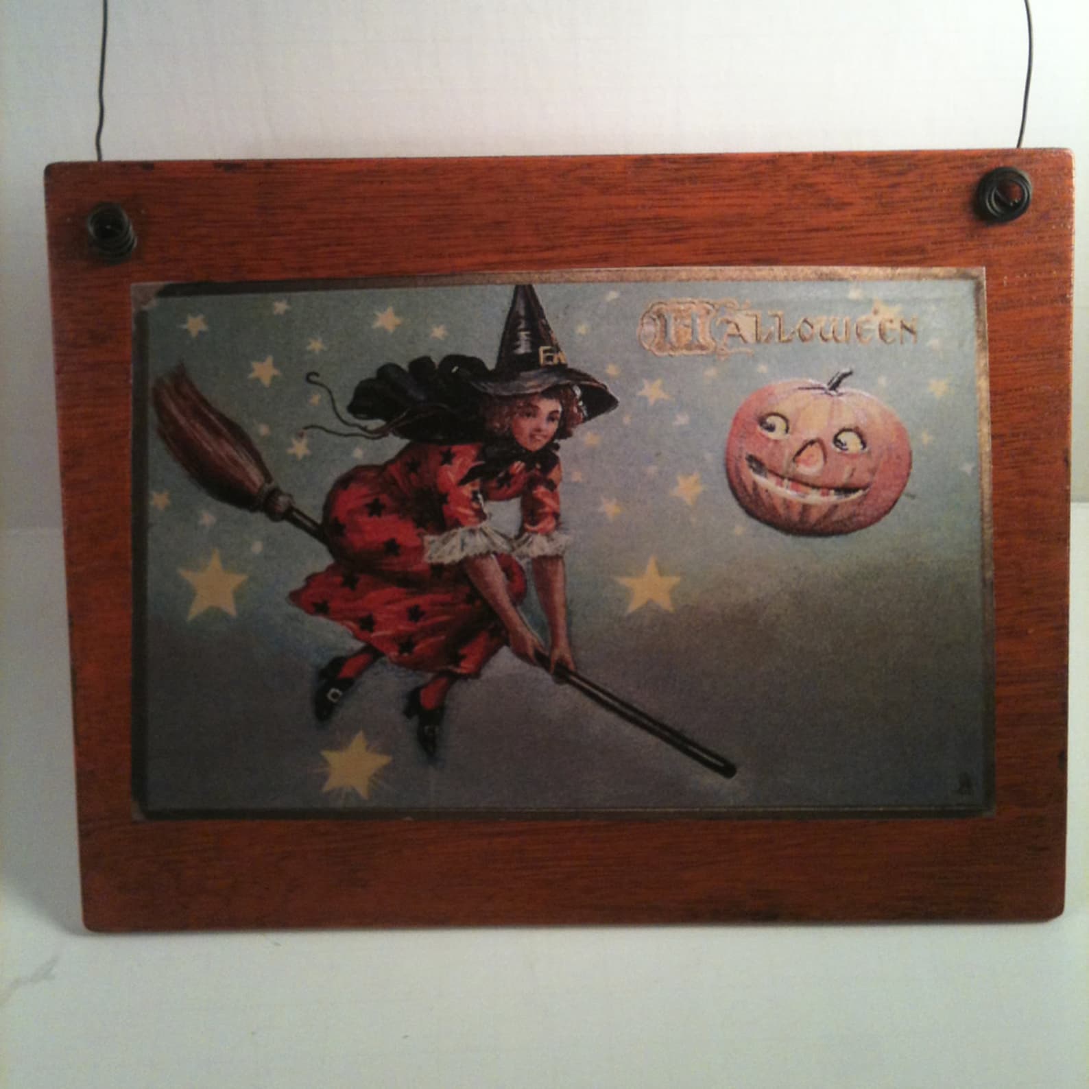 Halloween Wall Plaque Vintage Halloween Print Witch Broomstick Etsy