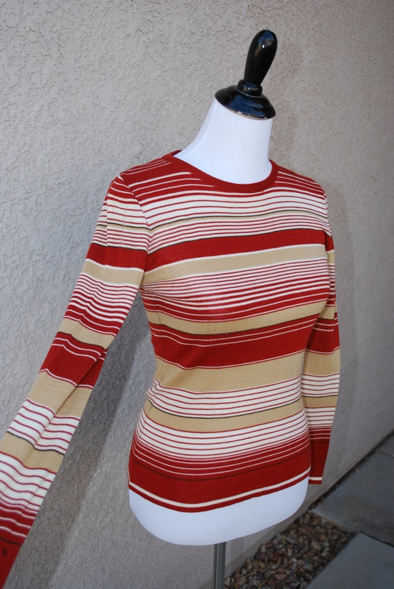 Vintage 70s Fitted Striped Womens Sweater