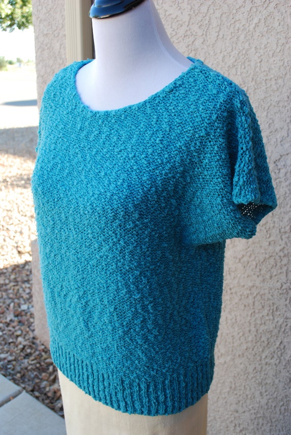 Vintage 80's Teal Short Sleeve Sweater - image 1