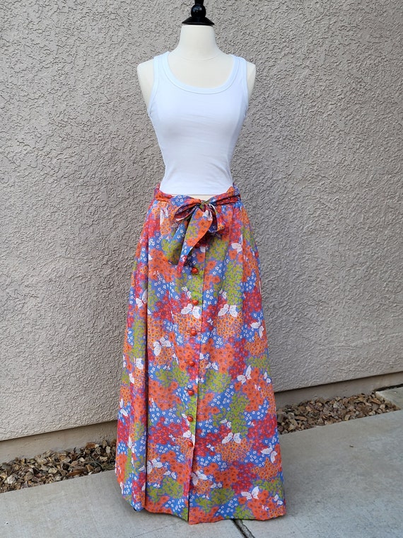 1970s Cotton Floral Maxi Skirt