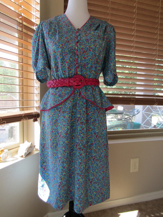 Vintage 1980's Peplum Dress Size M