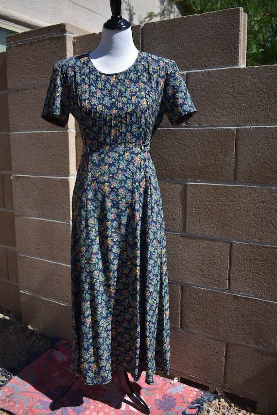 Vintage 1990's Long Rayon Floral Dress, Size M - image 1