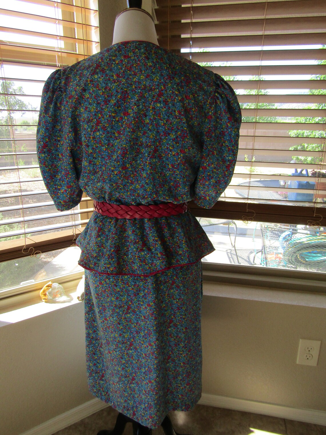 80s Vintage Peplum Patterned Dress 12 main image 1