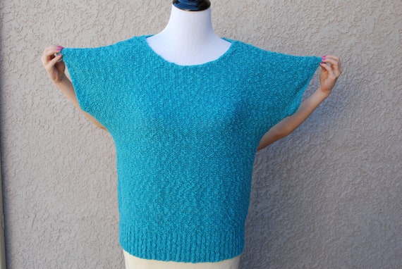 Vintage 80's Teal Short Sleeve Sweater - image 3