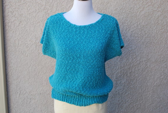 Vintage 80's Teal Short Sleeve Sweater - image 2