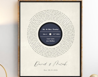 Wedding Song Lyrics Personalized First Dance Favorite Song Print 1st Anniversary Custom Sign 8x10