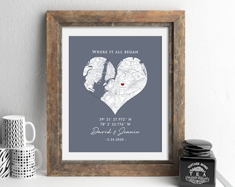 First Date Gift, Our First Date Memory, The Night We Met, Date Night, Where We Met, Custom Heart Map, Custom Map Personalized For Her, Him