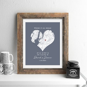 Where it all began. Personalized Map, Heart Map Art, Husband Gift, Unique Wedding Gift, for Couple, Anniversary Gift, Custom City and Name