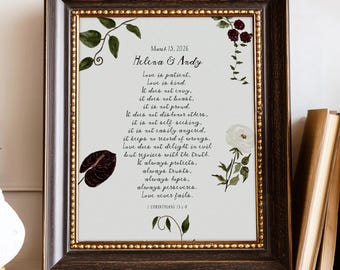 Love Is Patient Love Is Kind Print | Personalized Anniversary Gift for Husband Wife | Christian Marriage Scripture | Vow Renewal Gift