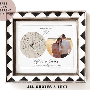 Where She Said Yes Engagement Gift for Couples, Custom Engagement Map Print with Photo, Personalized Proposal Keepsake Print, Frame Options