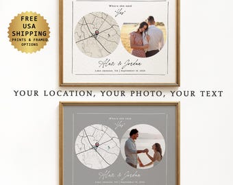 New Home Gifts for Newly Weds First Home Together, Custom Couple Photo and Map Home wall decor personalized prints, framing option
