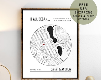 First Date Gift, Our First Date Memory, The Night We Met, Date Night, Where We Met, Custom Map Wall Art, Personalized For Her, Him