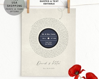 Home Gift for Her First Anniversary Wedding Gift Song Lyrics 1st Anniversary Gift One Year Anniversary Gift First Dance Song Lyrics