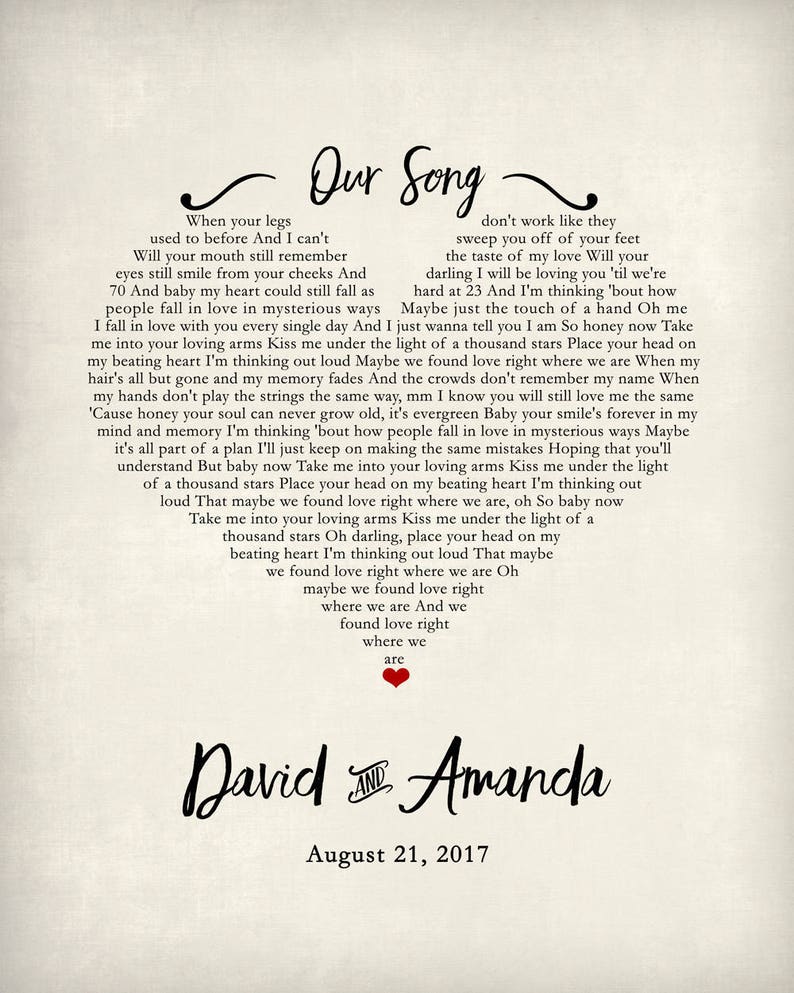 Custom Song Lyrics Wedding Song Lyric Art Personalized Etsy