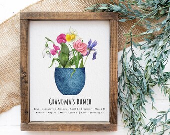 Birth Month Bouquet, flower chart by birth month, florals, birth month flowers wall print 8x10