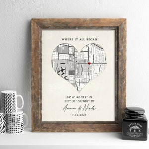 First Date Gift, Our First Date Memory, The Night We Met, Date Night, Where We Met, Custom Heart Map, Custom Map Personalized For Her, Him image 1