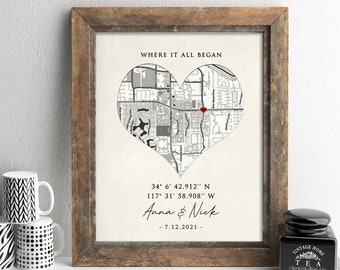 First Date Gift, Our First Date Memory, The Night We Met, Date Night, Where We Met, Custom Heart Map, Custom Map Personalized For Her, Him