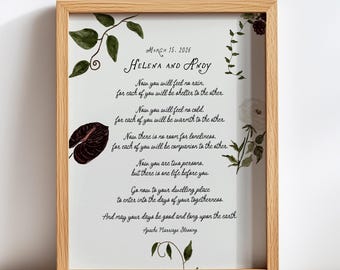 Personalized Apache Marriage Blessing Print, Wedding Gift for Couple, Custom Wedding Blessing Wall Art, Botanical Wedding Decor