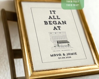 First Date Art | Custom Venue Sketch of Place We Met from Your Photo Print with Custom Names and Text