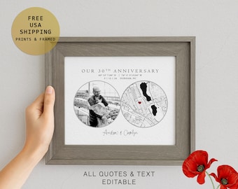 50, 40, 30, 20, 10 years Wedding Anniversary Gifts with photo and map from Children, ANY years married personalized keepsake fine art