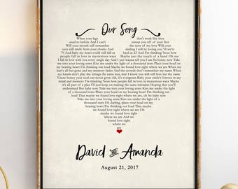 Custom Song Lyric Poster, First Anniversary Paper Gift, Anniversary Gift, Wedding Song Gift, Song Lyrics Gift, Gift for Him Print 8x10