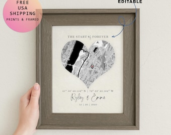 Where It All Began Where We Met Where We Met Map Couple Map Gift for her Gift for him Personalized Map First Anniversary Gift