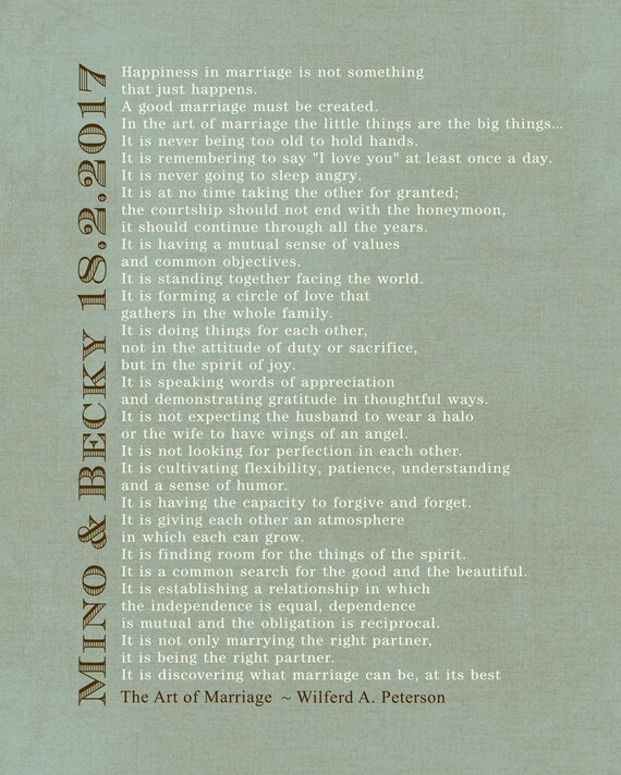 The Art Of Marriage Poem Print Personalized Wedding Blessing Etsy