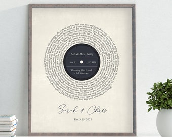 Vinyl Record Song Lyrics Custom Gift music lover music lyrics custom music gift Custom First Dance print 8 x 10