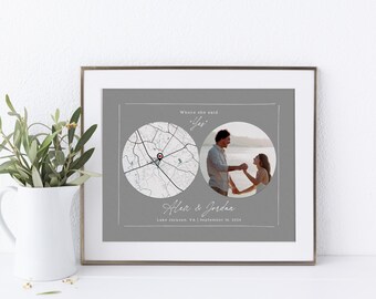 Custom Wedding Memory Print – Personalized Proposal Location Map and Photo Wall Art for Couples, Home Wall Decor Prints