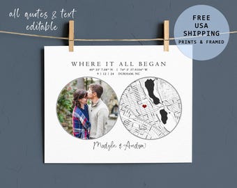 Personalized Wedding Map Print with Couple Photo • Where Our Story Began • Custom Home or Venue Map Wall Art Living room wall decor