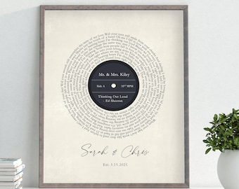 Wedding Song Lyric Art Anniversary Gift for Him Custom Song Lyrics Wall Art Anniversary Gift for Wife Personalized Gifts for Couple