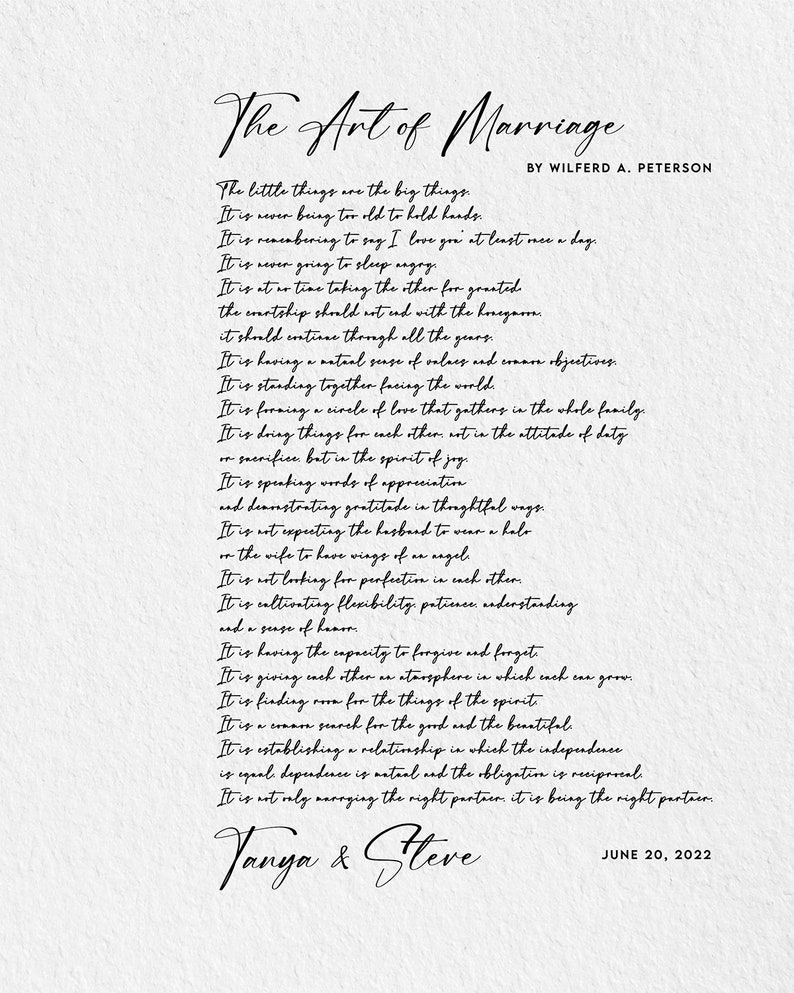 The Art of Marriage Poem Sign Wilfred A. Peterson Marriage - Etsy Ireland